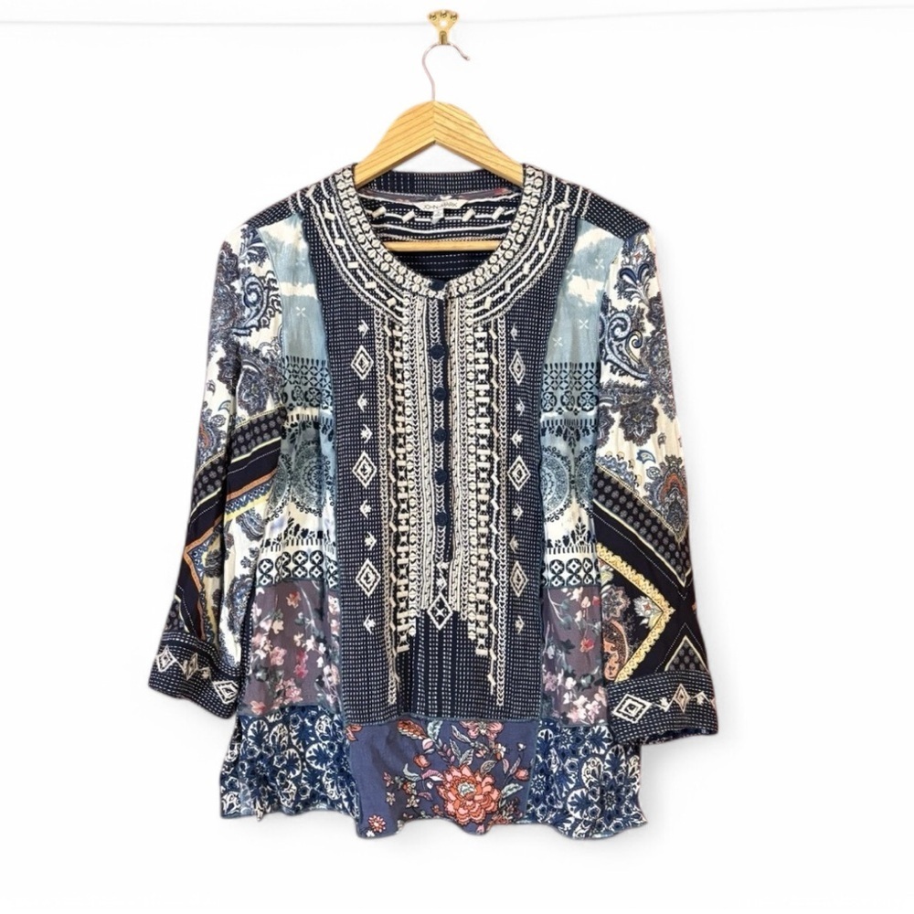John Mark Women’s Small Boho Patchwork Tunic Blouse Embroidered Oversized Floral - Picture 2 of 6